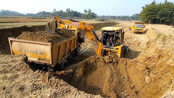 JCB Earth Movers Cutting Soil and Loading in Dump Truck - Dump Truck Carrying Soil- JCB 3DX Video 7