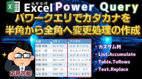 【Excel】PowerQueryで半角から全角へ変更処理【パワークエリ】【カスタム関数】【カスタム列】【エクコペ】