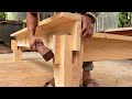 Extremely ingenious skills woodworking worker  making cross joints bed monolithic wood projects