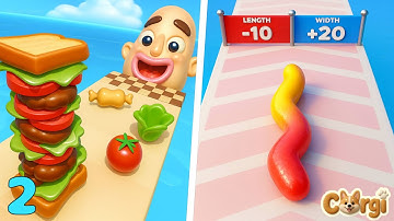 Sandwich Runner VS Gummy Worm Go! - All Levels Satisfying Walkthrough Gameplay Part 2