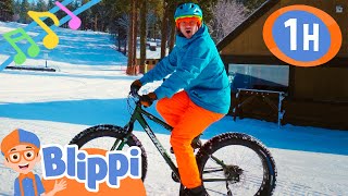Snowy Bike Song | 1 Hour of Blippi | Educational Songs For Kids