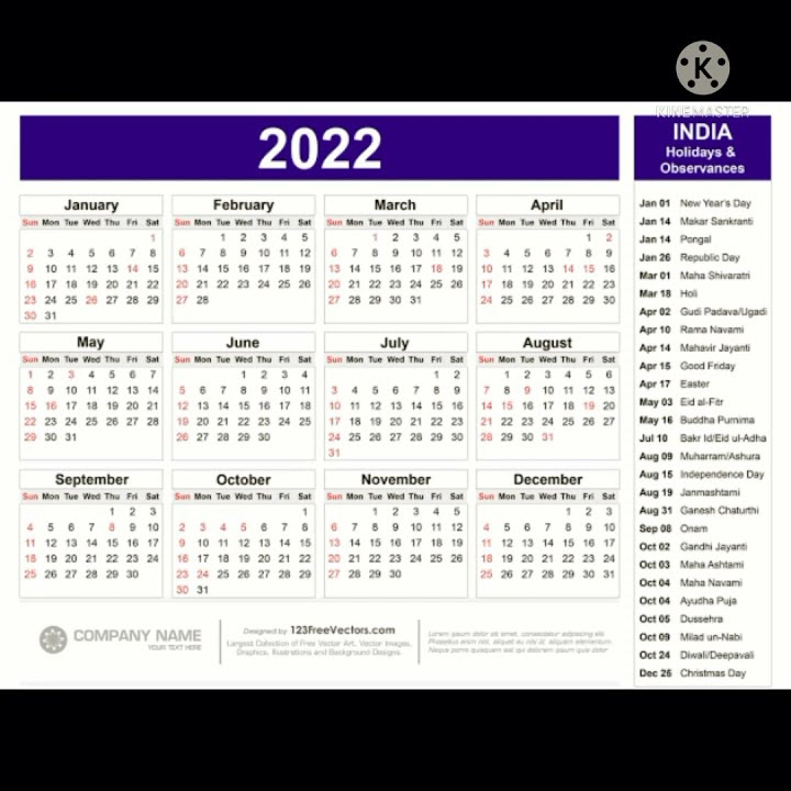 Year 2022 full calender with holidays detail
