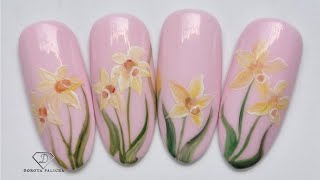 Daffodils flowers nail art tutorial. Spring nail art