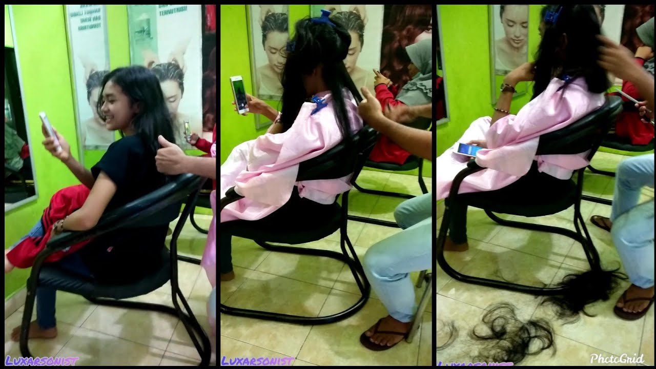 POTONG RAMBUT  PANJANG  ANAK  SMA  JADI PENDEK  LONG HAIR CUT 