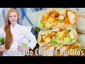 The BEST Avocado Chicken Burritos! Extra Cheesy!! With Creamy Cilantro Dipping Sauce!
