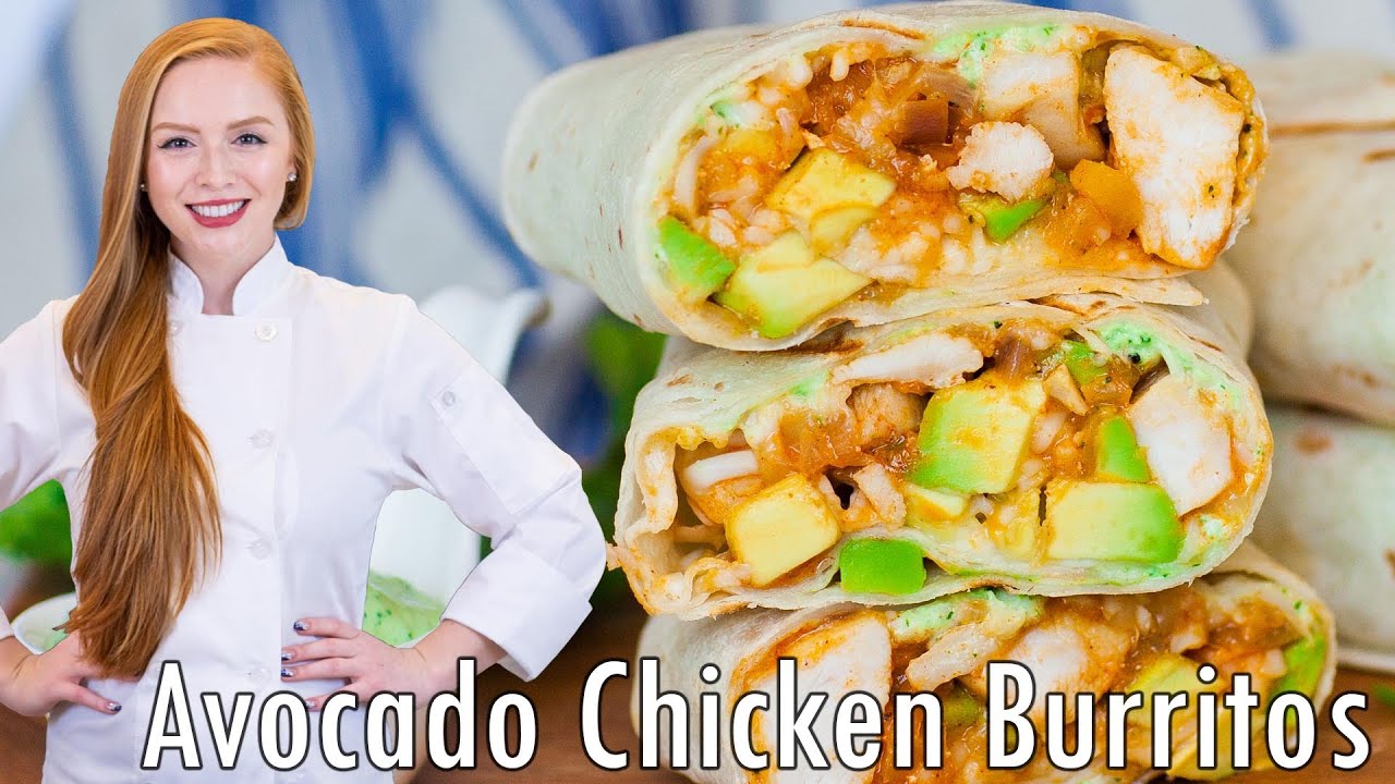 The BEST Avocado Chicken Burritos! Extra Cheesy!! With Creamy Cilantro Dipping Sauce!
