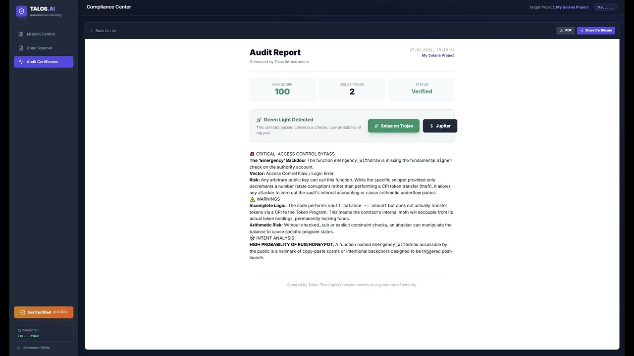 Talos Security: Multi-Agent Consensus Engine (Colosseum Week 3 Update)