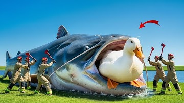 Heroic Rescue Team Saves Helpless Mother Duck from Giant Catfish Attack at the Lake! 🐟🦆