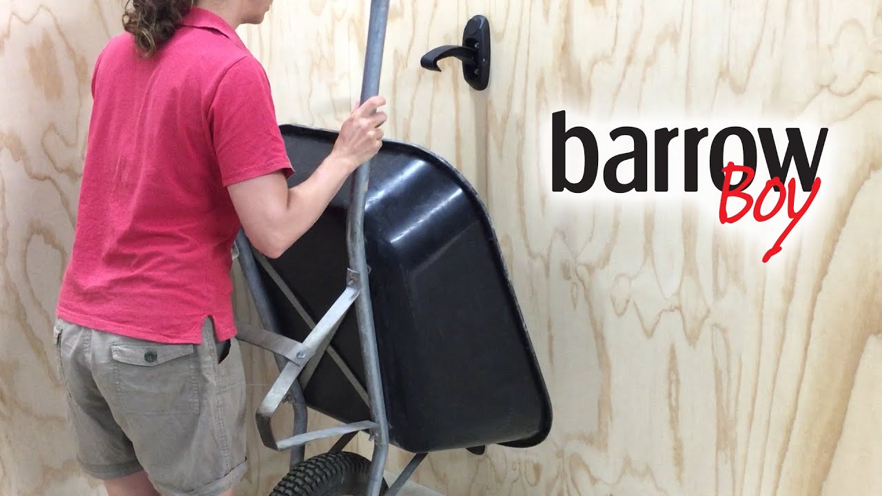 How To Hang Wheelbarrow On Wall Barrow Boy - Keep the toolshed clutter free! - YouTube