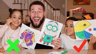 3 Marker Challenge with Minions, Pac Man, and Barbie | FamousTubeKIDS