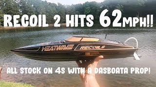 ProBoat Recoil 2 hits 62mph 😲 all stock on 4s with dasboata prop! 🚀