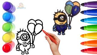 How To Draw cute Minion Drawing, Painting &amp; Coloring For Kids and Toddlers_ Child Art 🐋🌈🎨