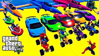 GTA V Spiderman Mega Ramp Boats, Cars, Motorcycle With Trevor and Friends Epic Stunt Map Challenge