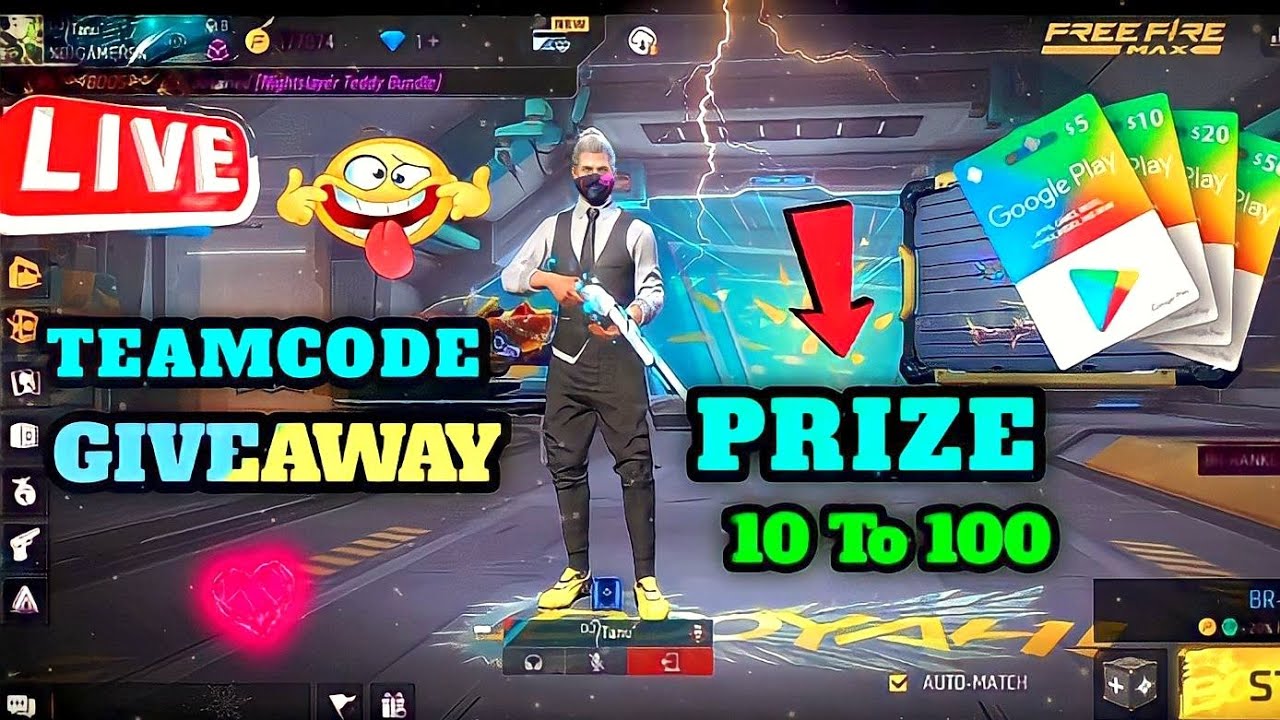 Free Fire Live Teamcode Giveaway | Unlimited Custom Giveaway Live # ...