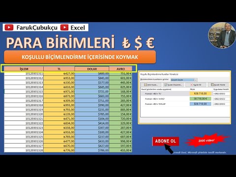 Excel Para Birimi Simgelerini Koşullu Biçimlendirme ile Koymak