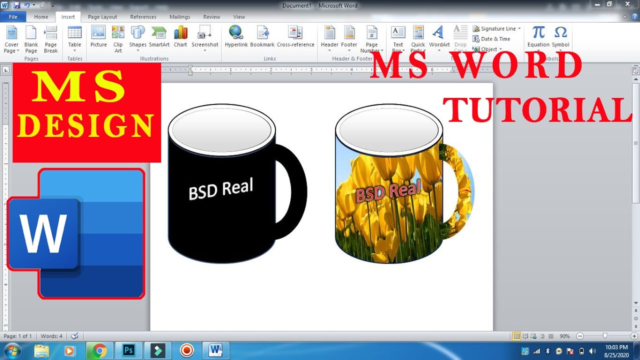 How to Insert Shapes with cup Design in MS Word Ms Word Tutorial
