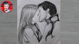 How to draw romantic couple step by step || Love drawing for beginners || Drawing couple kissing