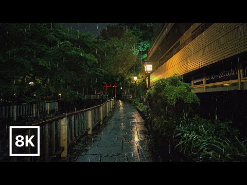 Tokyo Midnight Rain Walk 8K 60fps HDR Relaxing Piano Rain Sound
