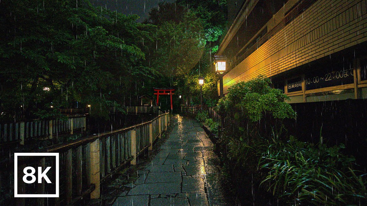 Tokyo Midnight Rain Walk / 8K 60fps HDR /  Relaxing Piano + Rain Sound