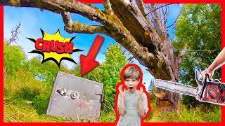 CRUSHING OPEN SECRET ABANDONED SAFE with GiANT TREE!