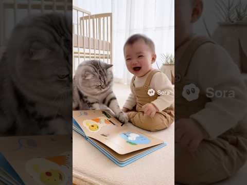 赤ちゃんに絵本を見せる猫 🐱💕赤ちゃん大喜び👶The Cat Who Reads to a Baby 🐾 #shorts #babyandcat #赤ちゃんと猫 #スコティッシュフォールド