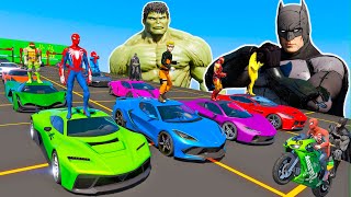 DESAFIO DE SUPER CARROS vs PISTA DO HULK com HOMEM ARANHA e SUPER HERÓIS - GTA V