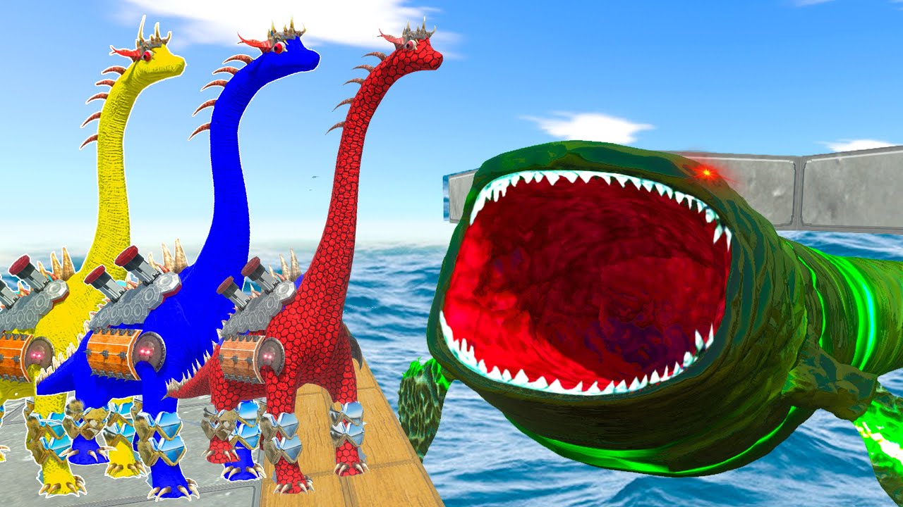 進化したBrachiosaurus Armyと巨大モンスターフィッシュが激突する原始世界の大戦争！🦕🌊🔥