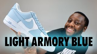 Nike Air Force 1 Light Armory Blue White On Foot Sneaker Review QuickSchopes 637 Schopes FZ4627 400