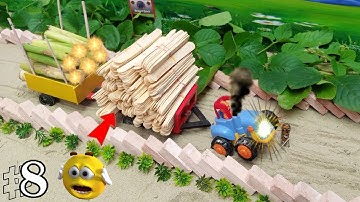 Diy mini tractor dengerous stuck in mud with full trolley bamboo science project|#Ap