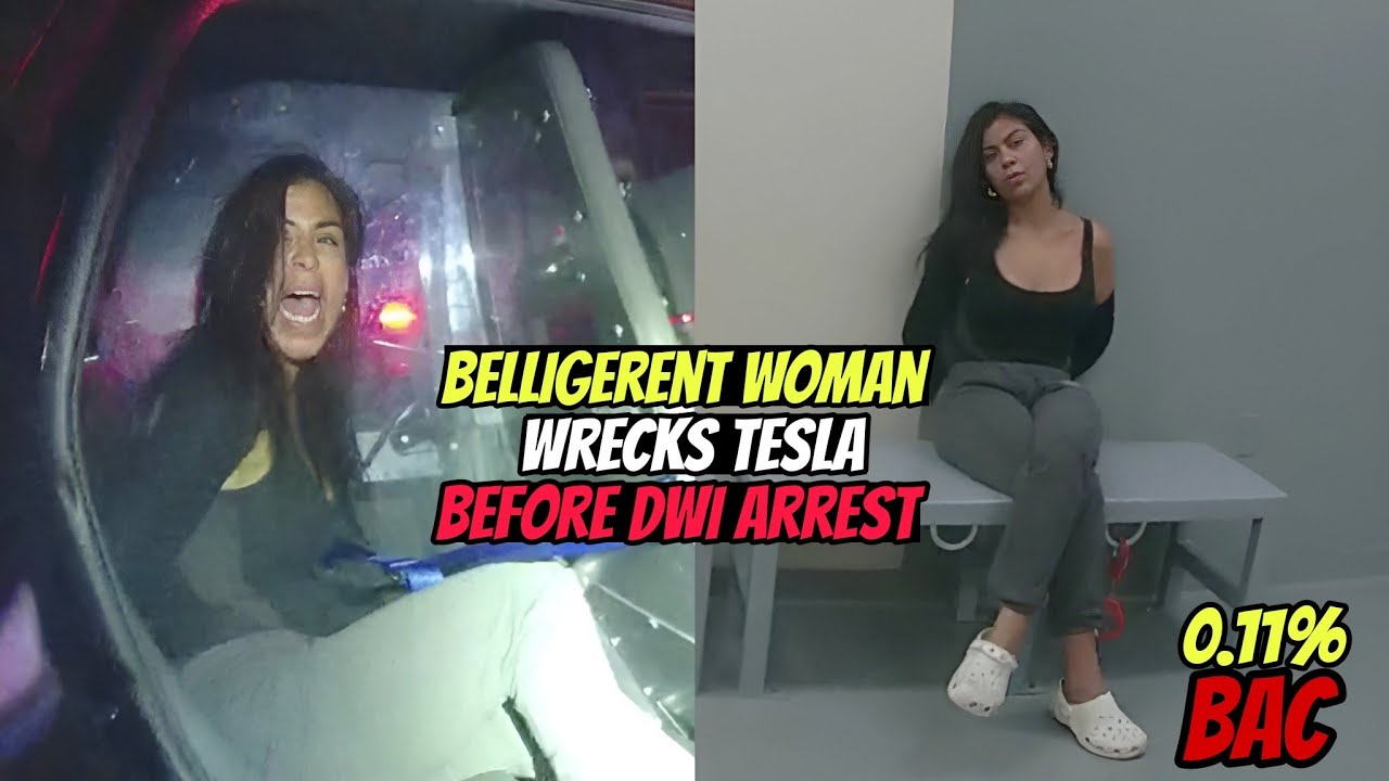 Belligerent Woman WRECKS Tesla before DWI Arrest