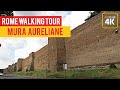 Walk by thousand years old roman wall -  Rome Walking Tour (4K ULTRA HD)