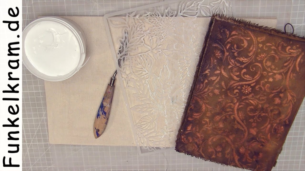 JunkJournal Cover mit Strukturpaste & Schablone