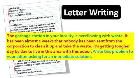Letter to Editor for Garbage Problem in the Locality | formal letter to editor