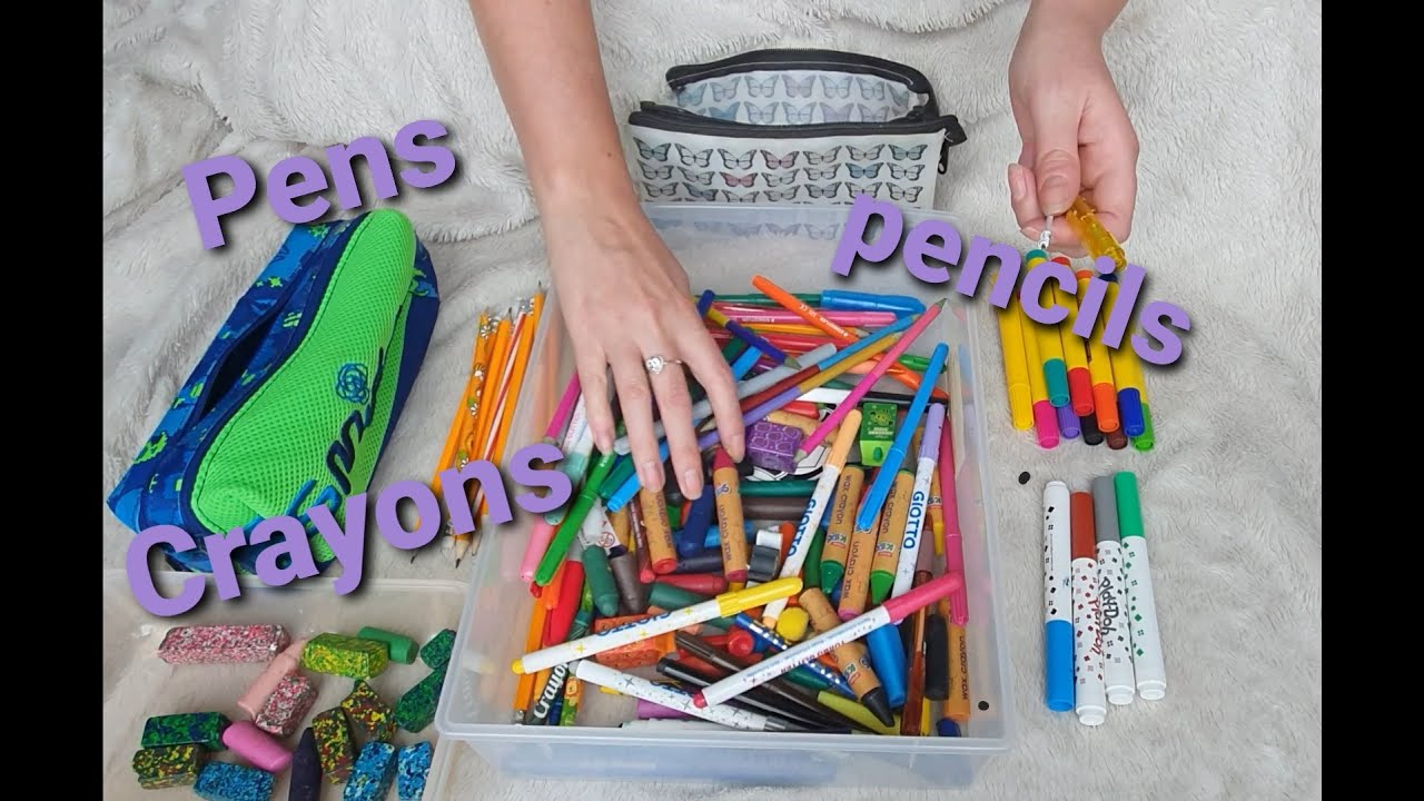 ASMR pen/pencil/crayon rummage | organising art supplies | intoxicating sounds for sleep looped X1
