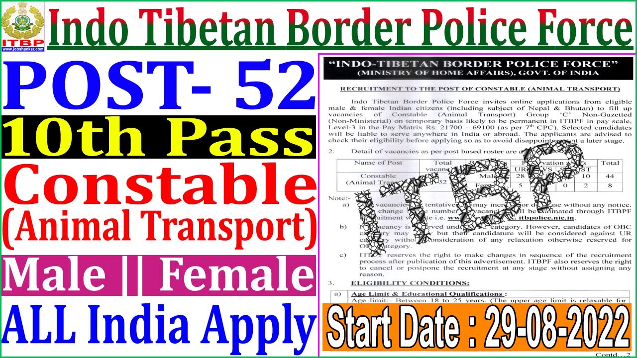 ITBP Constable (Animal Transport) Admit Card Released 
