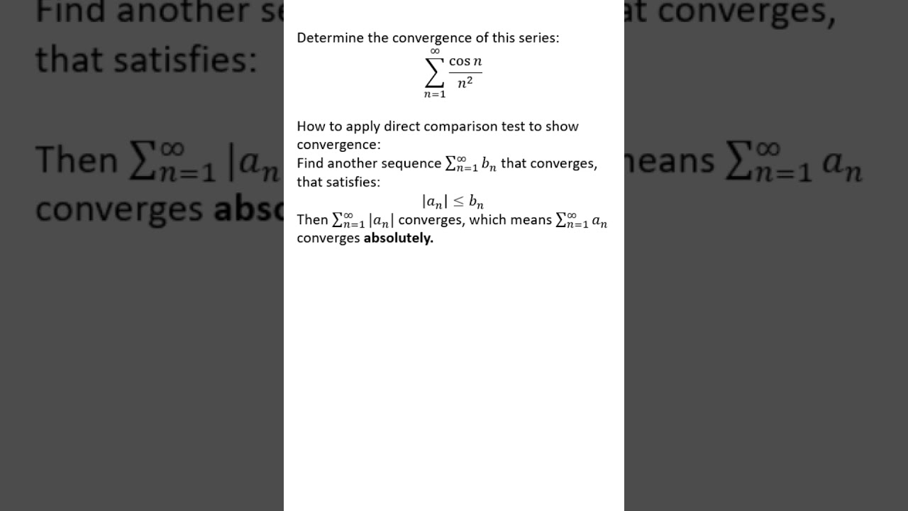 Using direct comparison test for cos(n)/n^2 - YouTube