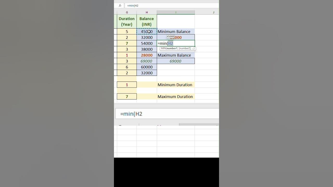 Master excel min max formula in 60 seconds excelshorts 