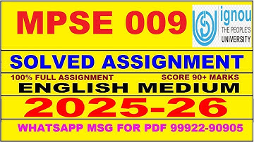 MPSE 009 solved assignment 2025-26 in English || mpse 009 solved assignment 2026 || mpse9 2025-26