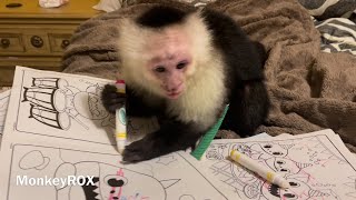 Monkey loves to color! SO CUTE!