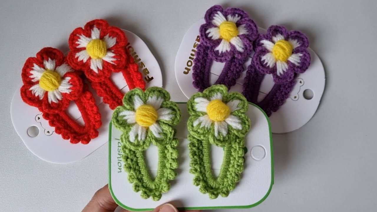Crochet clip 🌹 ပန်းပွင့်ကလစ် ထိုးနည်းပုံစံ (12)
