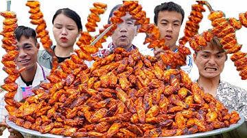 Bà Tân Vlog - Lần Đầu Làm Mâm Cánh Gà Xiên Que Nướng Siêu Cay Khổng Lồ