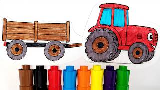 Red Tractor and Trailer Coloring for Kids