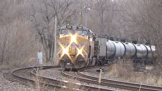 Six trains on the UP Geneva Sub UP Pink Ribbon unit NS 4004 March 2, 2023