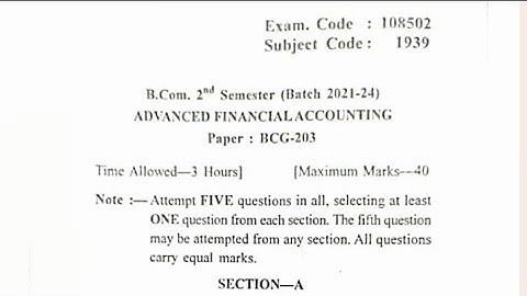 Gndu b.com sem 2 advanced financial accounting questions paper 2021
