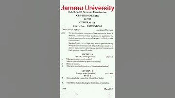 BSC(3rd Sem.) || Geography paper (2023)|| Jammu University|| #study #exam  #jammuuniversity