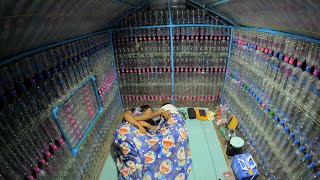 นอนป่า สร้างที่พักด้วยขวดพลาสติก ปรุงอาหาร เป็นที่กำบังปลอดภัยจากฝน นอนหลับสบาย ep 227 Bottle house