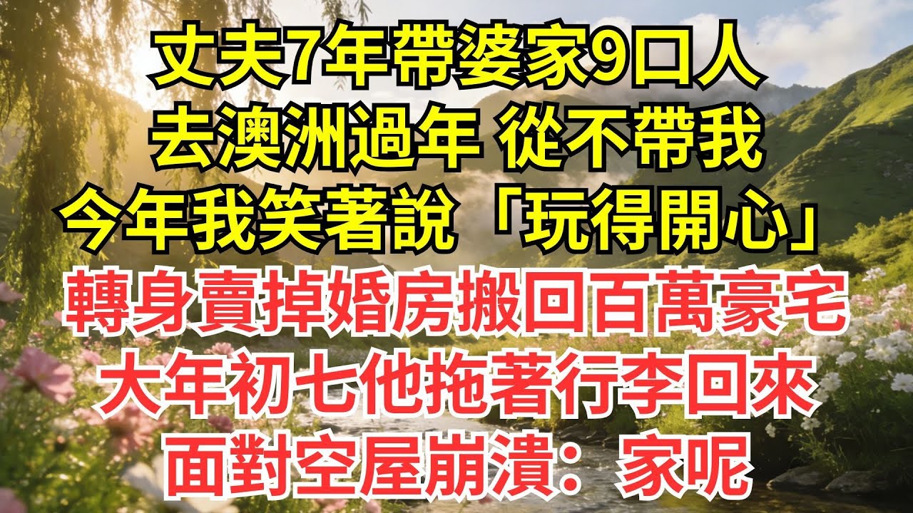 丈夫連續7年，帶婆家9口人去澳洲過新年，卻每次都不帶我，今年我沒再攔著，大年初七他拖著行李箱回家，推開門一幕 他直接傻眼了：家呢？#情感#婆媳#家庭#智慧#生活經驗#為人處世