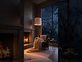 Cozy bedroom fireplace and rainy window with soft lamp glow 🕯️