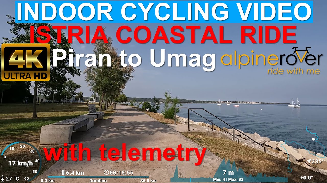 Scenic Coastal Ride from Piran, Slovenia to Umag, Croatia. Indoor Cycling Video with Telemetry