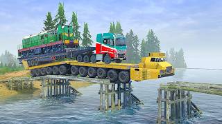 DANGEROUS! Giant Train Hauler vs Broken Wooden River Bridge